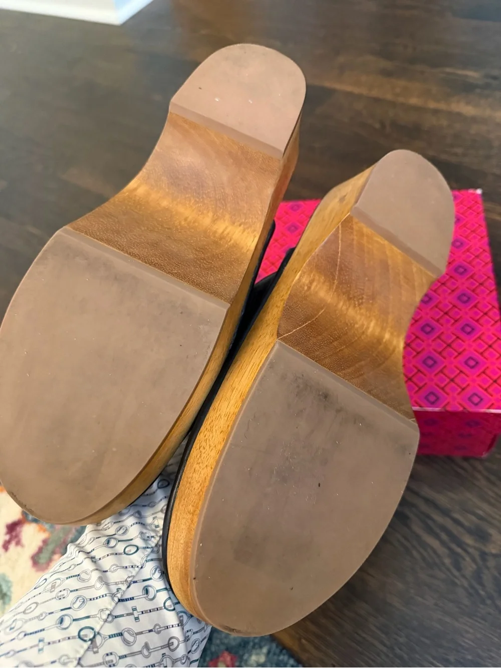 Tory Burch Black Leather Chain-Trim Clog Mules